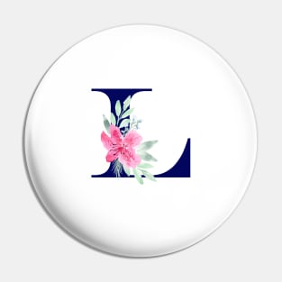 Watercolor Floral Letter L in Navy Pin