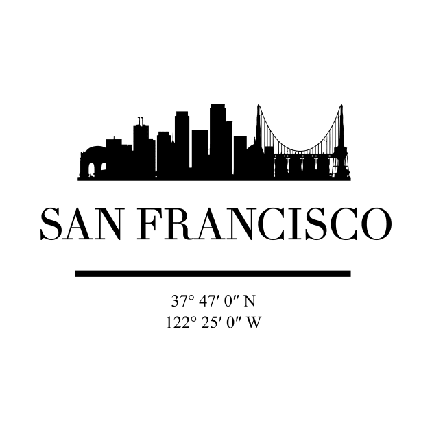 SAN FRANCISCO CALIFORNIA BLACK SILHOUETTE SKYLINE ART by deificusArt