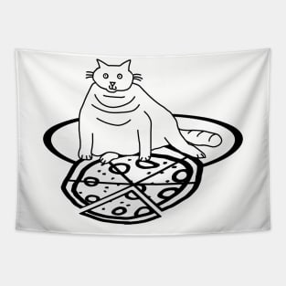 Cute Cat and Pizza Outline Tapestry