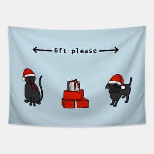 Cat and Dog Social Distancing at Christmas Funny Quarantine Quotes Tapestry