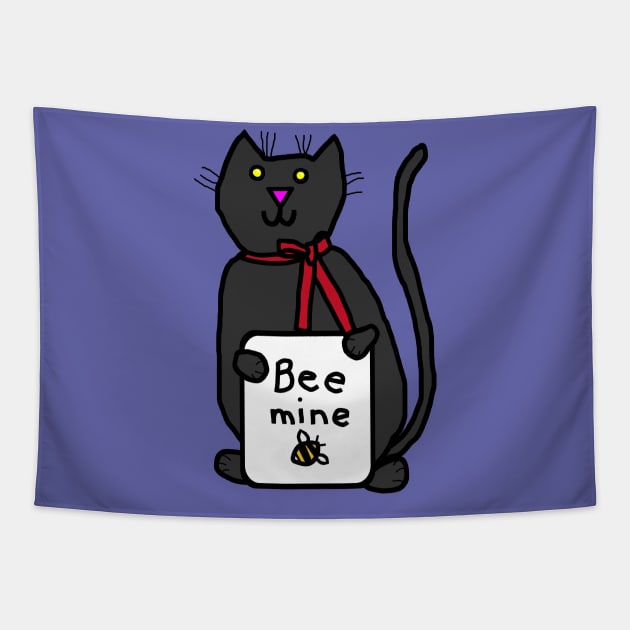 Cute Cat says Bee Mine this Valentines Day Tapestry by ellenhenryart