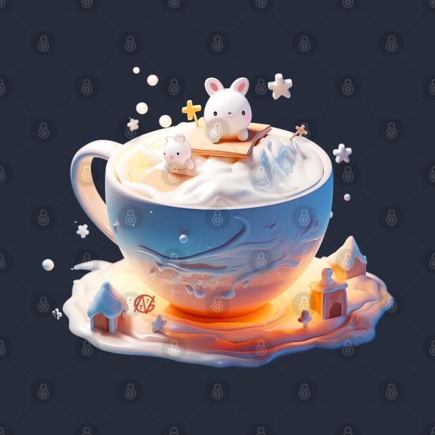 Cappuccino with cream and white bunnies by Violet77 Studio