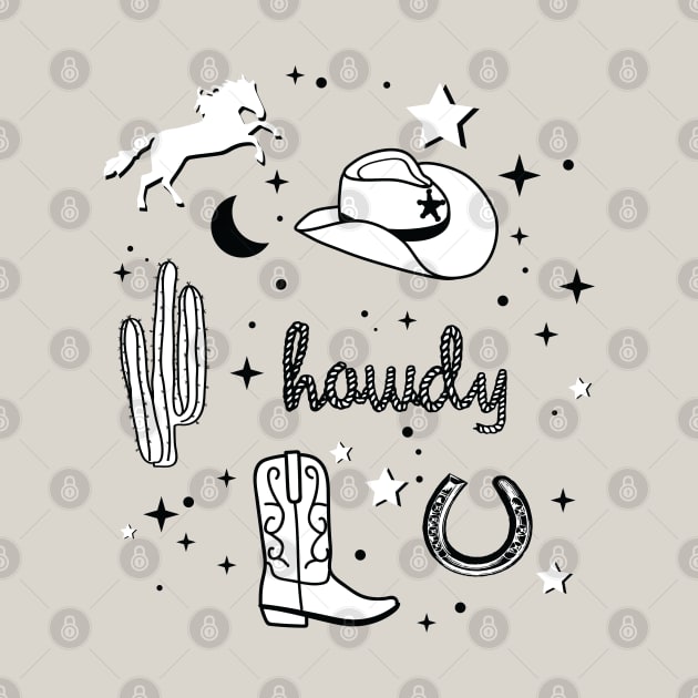 Cowboy Hat and Boot Pattern Black and White Cowgirl Aesthetic by YourGoods