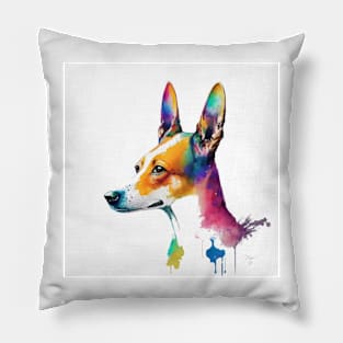 Basenji Dog In Watercolor & Pen Pillow