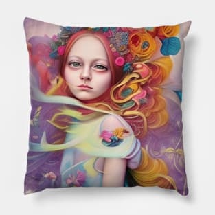 Stunning Alice in Wonderland painting of girl and flowers Pillow