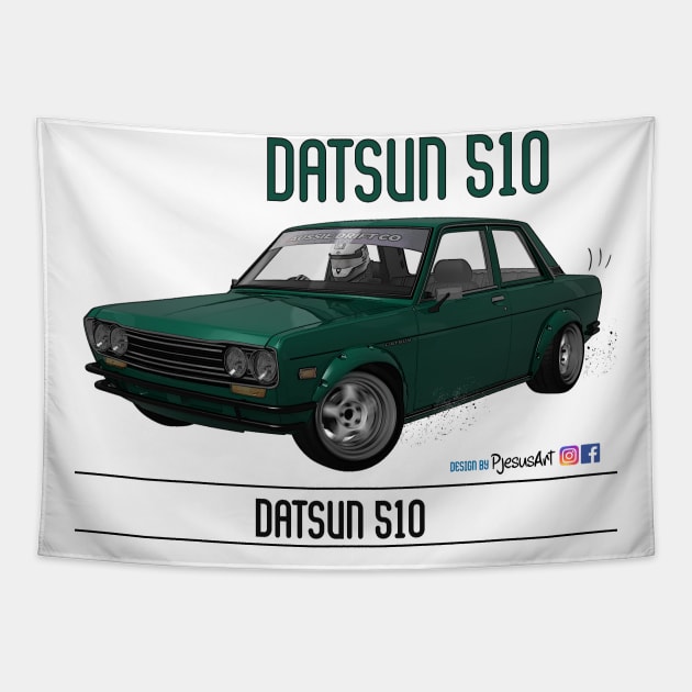 Datsun 510 Green Gas Tapestry by PjesusArt