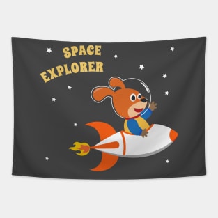 cute dog astronaut play with his rocket Tapestry