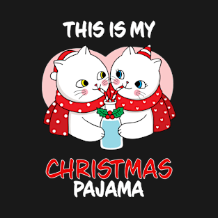 This Is My Christmas Pajama Cats Couple Drinking Family Matching Christmas Pajama Costume Gift T-Shirt