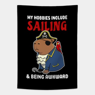 My hobbies include Sailing and being awkward cartoon Capybara Pirate Tapestry