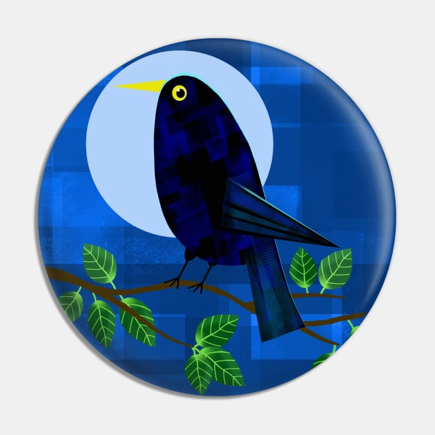 Blackbird at Night Pin by Scratch