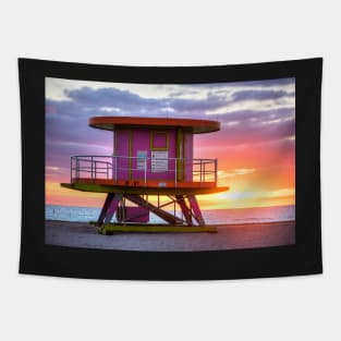 Miami Beach Round Life Guard House Sunrise Tapestry