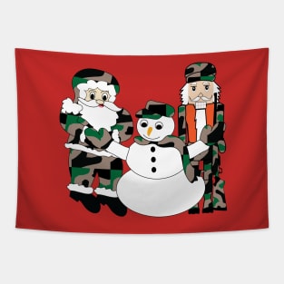 Camo Christmas, Santa Claus, snowman, nutcracker Tapestry