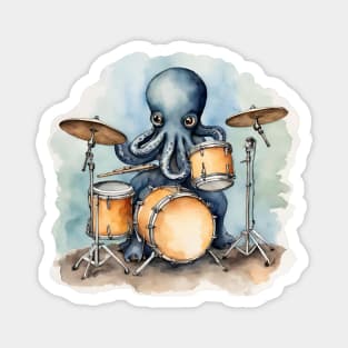 Octopus Playing Drums, Gift for Octopus Lover, Cute Octopus Gift Magnet