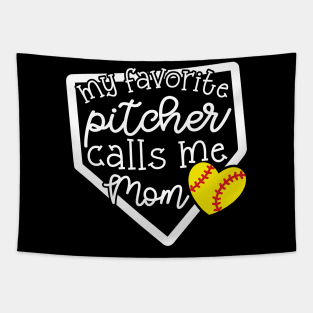 My Favorite Pitcher Calls Me Mom Softball Cute Funny Tapestry