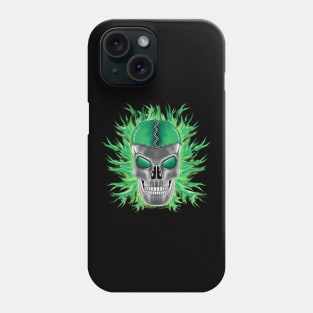 Green Skull with Flames Phone Case