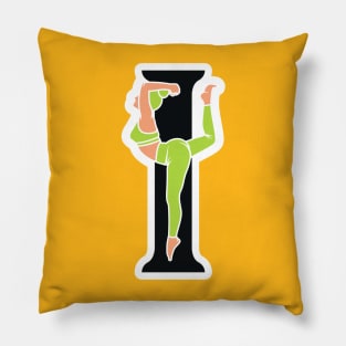 Sports yoga women in letter I Sticker design vector illustration. Alphabet letter icon concept. Sports young women doing yoga exercises with letter I sticker design logo icons. Pillow