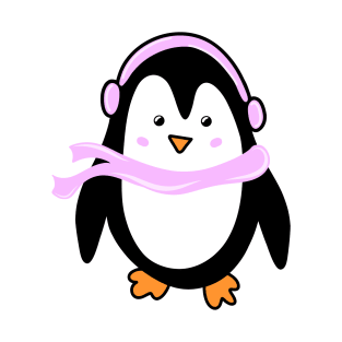 Festive Winter Penguin with Pink Scarf and Earmuffs, made by EndlessEmporium T-Shirt