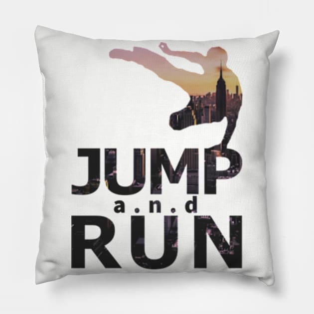 Jump and Run Cityscape Pillow by UB design