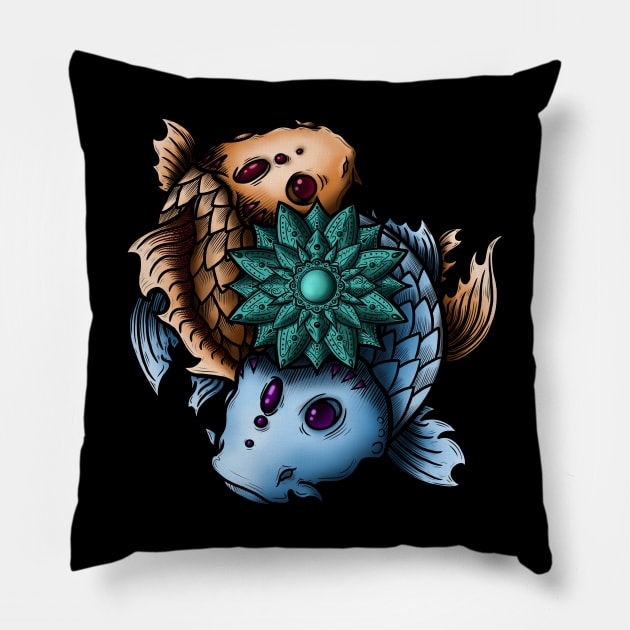 Carp and Mandala Pillow by Apelseenty