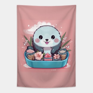 Kawaii Otter in sushi bento Japanese style Tapestry