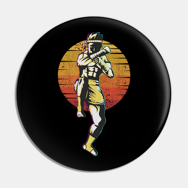 Muay Thai Fighter Silhouette Sunset Art Pin by USProudness