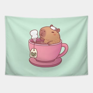 Cute Capybara Relaxing In Cup Of Tea Tapestry