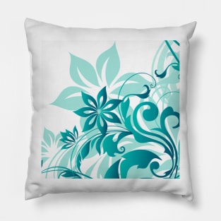 White Turquoise Floral Art Pillow