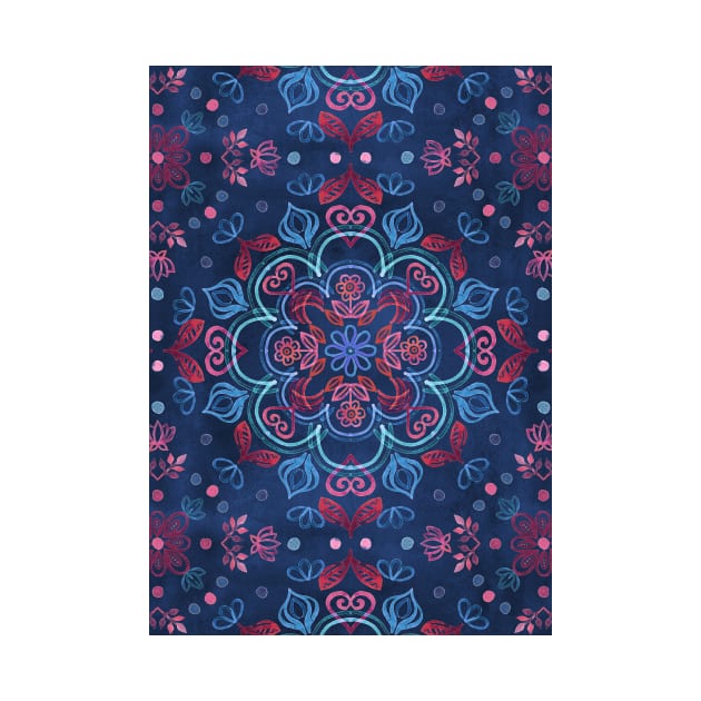 Cherry Red & Navy Blue Watercolor Floral Pattern by micklyn