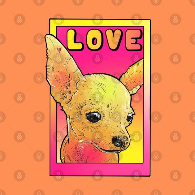 chihuahua love! pink and yellow pop art poster style by weilertsen