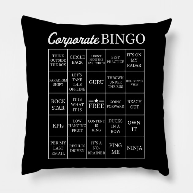 Corporate Jargon Buzzword Bingo Card Pillow by ItsRTurn