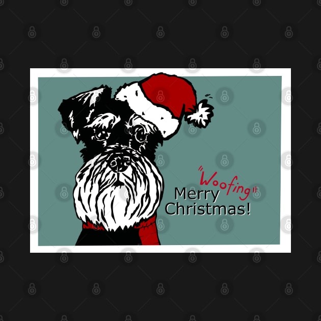 Merry Woofing Christmas Miniature Schnauzer Dog in Santa Hat by NattyDesigns