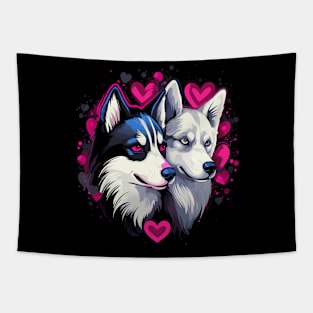 Siberian Husky Couple Valentine Tapestry