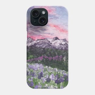 Purple Skies with Mountains and Fields Watercolour Landscape Painting Phone Case