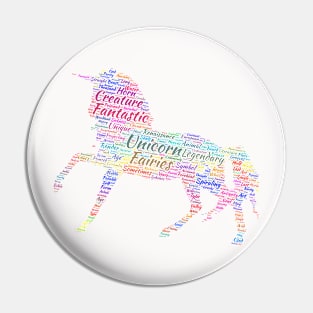 Unicorn Fantastic Legend Silhouette Shape Text Word Cloud Pin