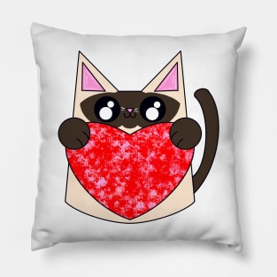 Sammy The Siamese Cat With Valentines Heart Pillow