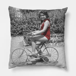 Girl on bicycle Pillow