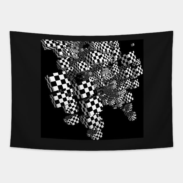 Geometric cubes in black and white check pattern Tapestry by victorhabbick