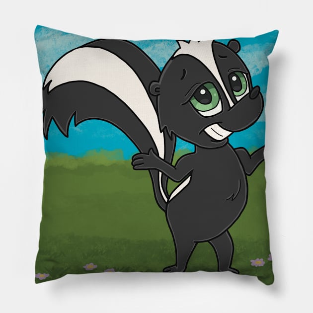 Skunk on grass Pillow by Character Alley