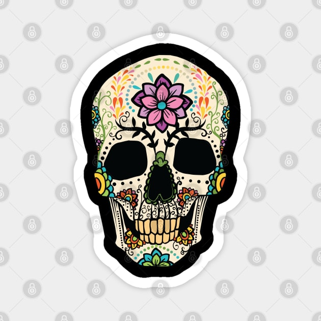 Sugar Skull with Flowers Magnet by madeinchorley