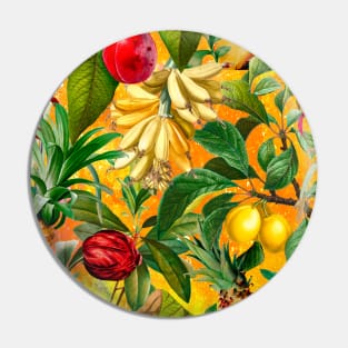 tropical exotic botanical illustration with floral tropical fruits, botanical pattern, fruit pattern, Yellow fruit pattern over a Pin