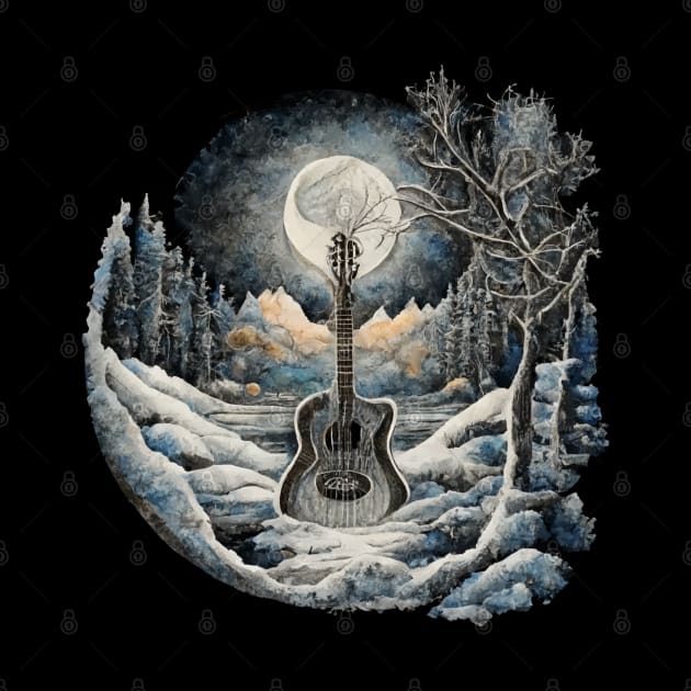 Cottagecore Acoustic Guitar In Winter Landscape by Apocatnipse Meow