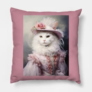 Long Haired White Cat in Rose Hat Pillow