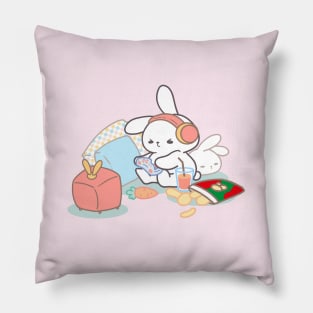 cute bunny playing video games Pillow