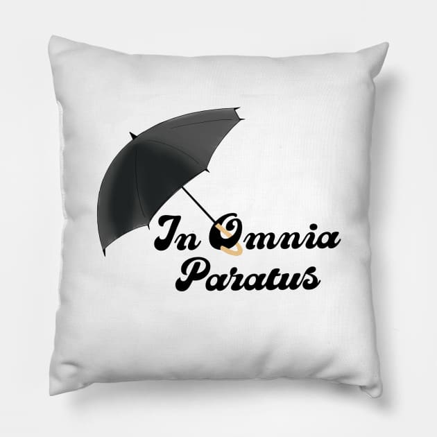 In Omnia Paratus Umbrella Pillow by CaffeinatedWhims