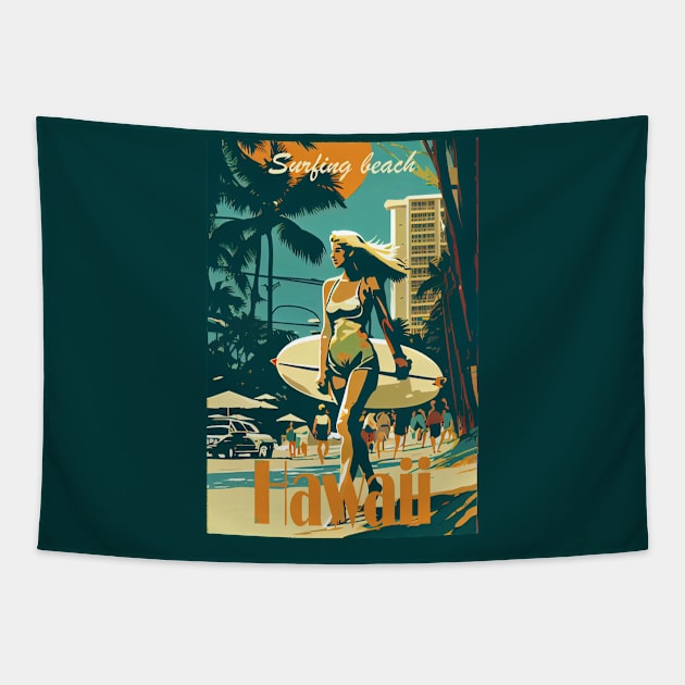 Hawaii Surfing Tapestry by GreenMary Design