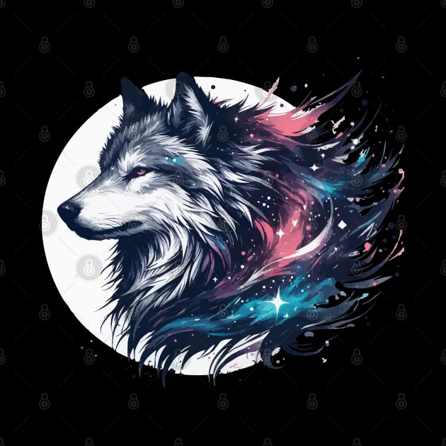 Wolf and moon artwork by Evgmerk