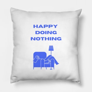 Happy doing nothing graphic relaxing resting woman on the couch cute wholesome blue design Pillow