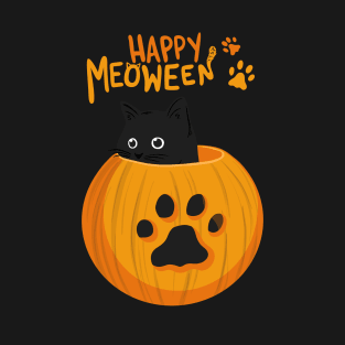 Happy Meoween! Cute Black Cat on Halloween T-Shirt