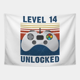 Level 14 unlocked funny gamer 14th birthday Tapestry