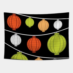 Lanterns | Green Orange Peach White Tapestry